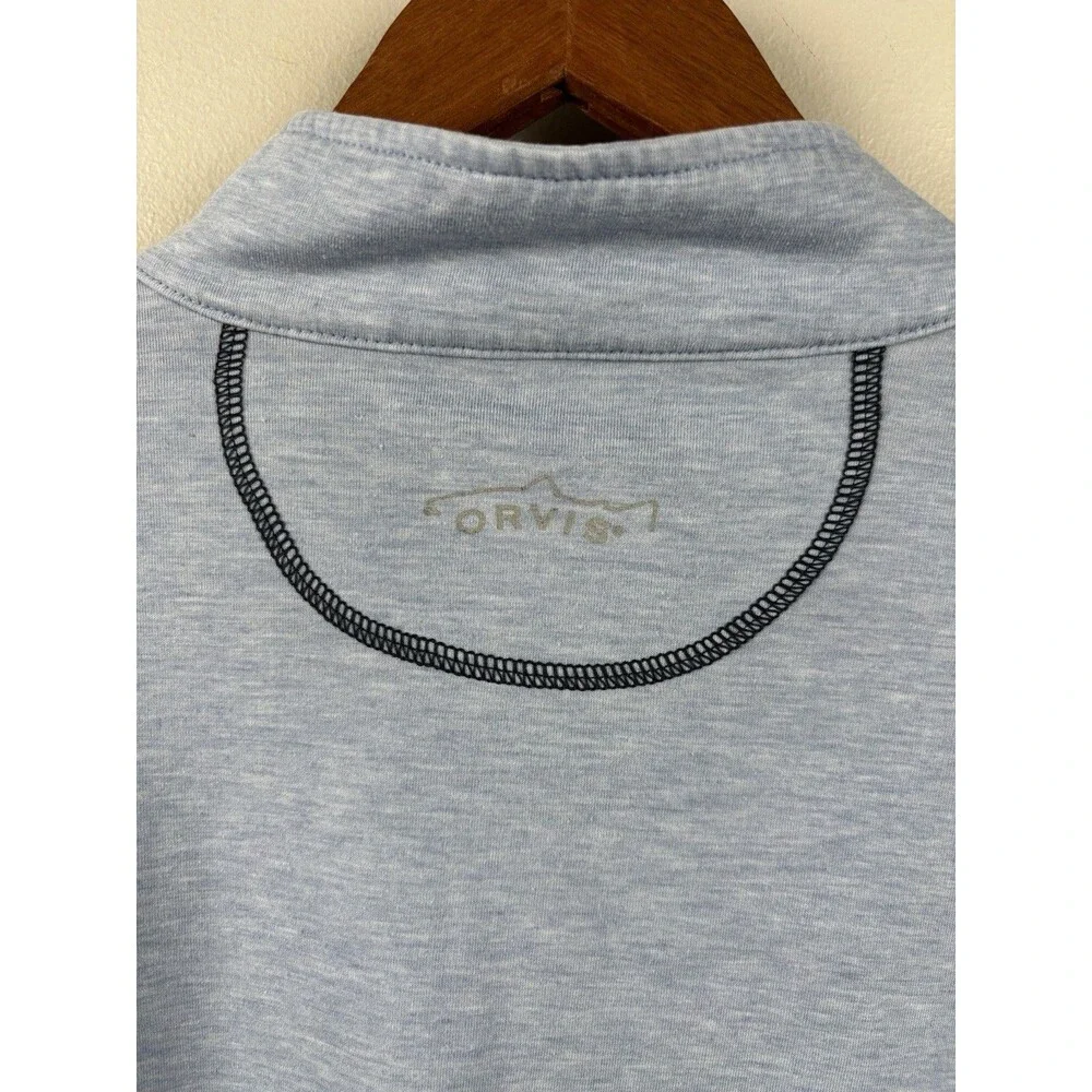 Orvis Sweater Men XL blue Gray 1/4 Quarter Zip Pockets Trout Bum Sweatshirt